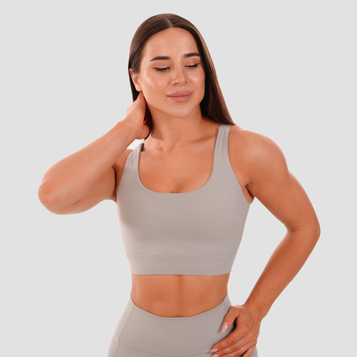 Biustonosz sportowy damski fitness z wycięciem szary Cut-Out