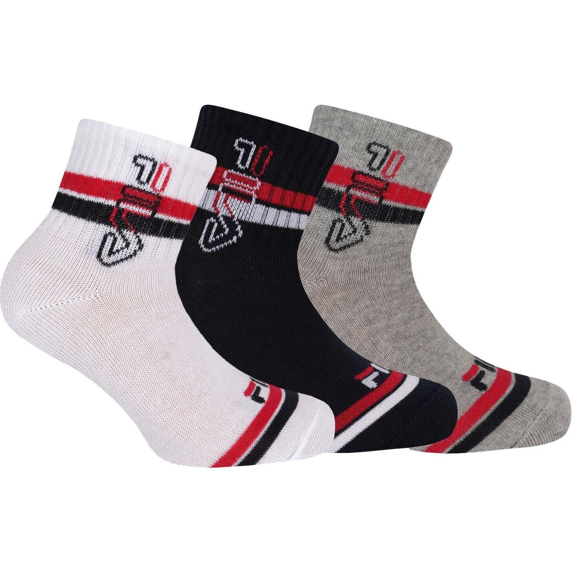 Skarpetki Fila 3-pack junior quarter biały-granat-szary 27-30