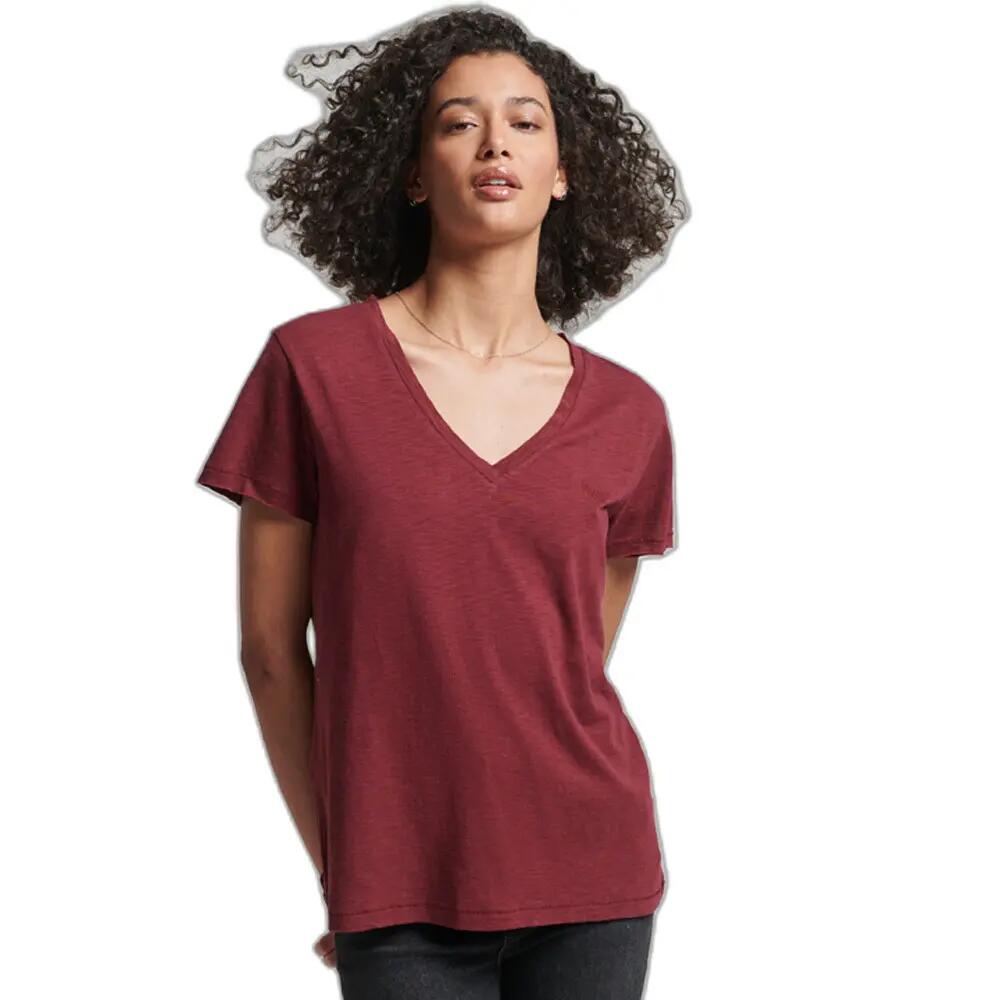 Damska koszulka z haftem i płomieniem v-neck Superdry