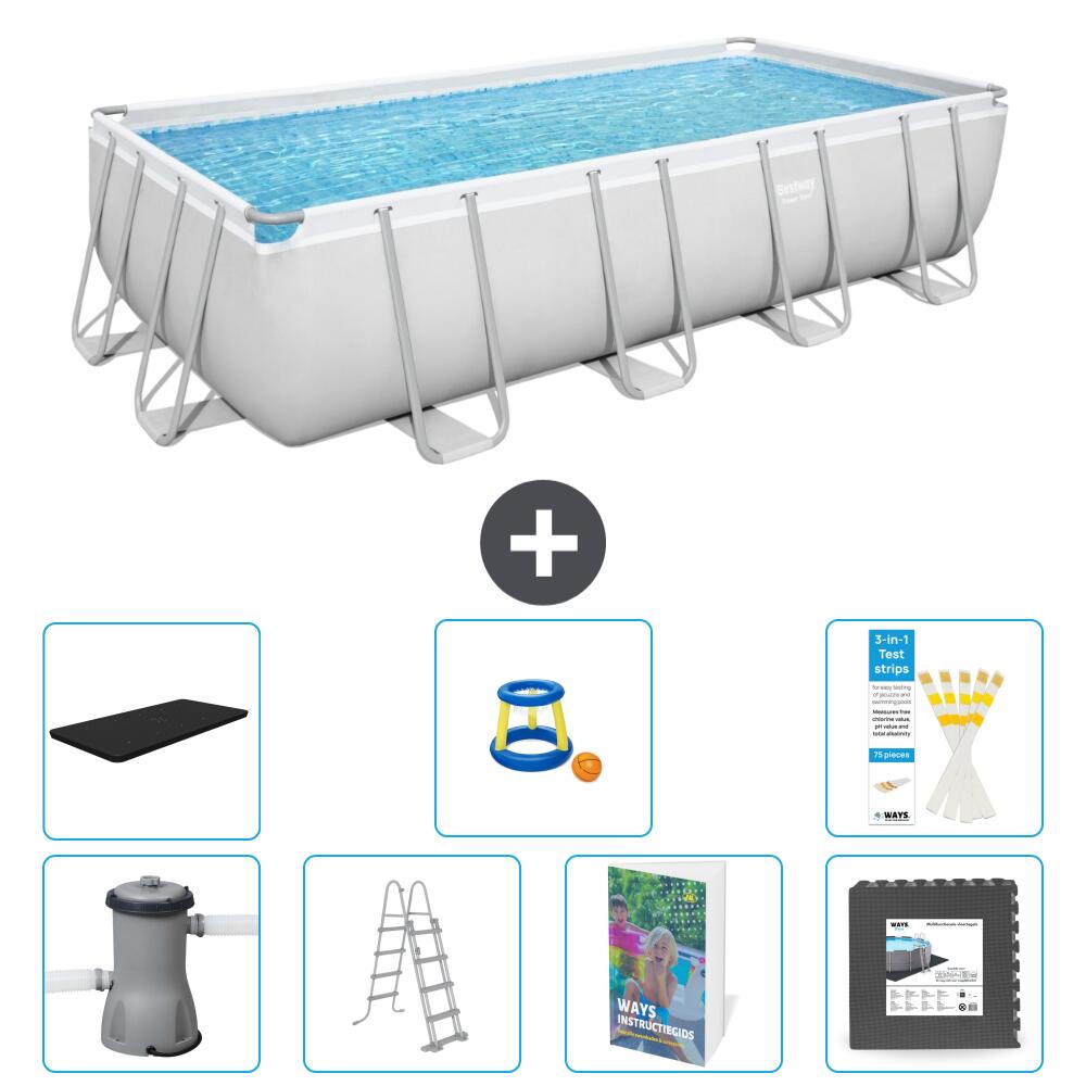 BESTWAY Basen Power Steel Prostokątny - 488x244x122 cm - 8-częściowy S525