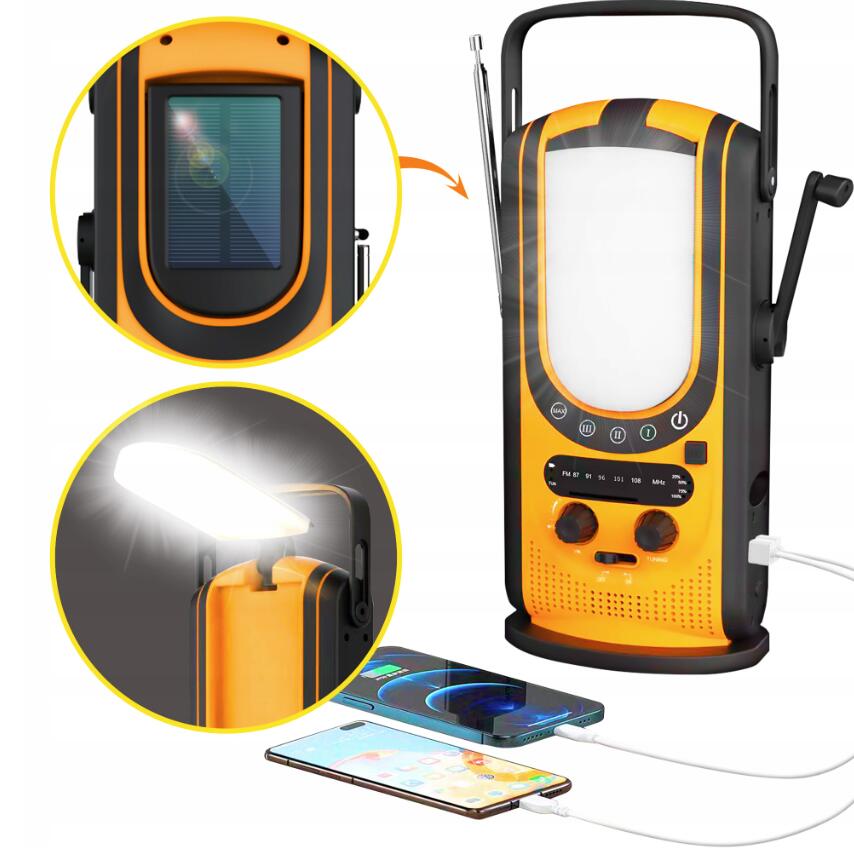 Radio awaryjne solarne z korbką | dynamo powerbank 6000mAh z latarką SOS