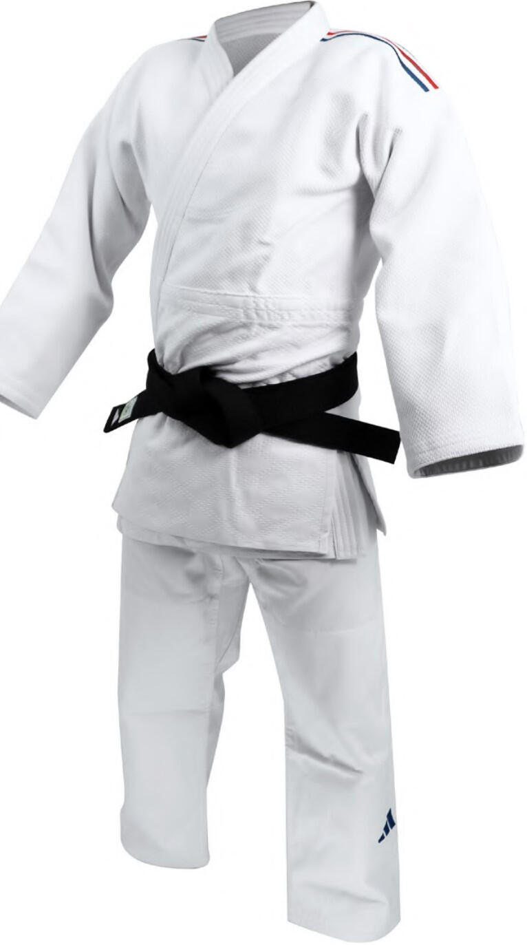 Judogi z niebieskim biało czerwonym paskiem dla dziecka adidas Champion III