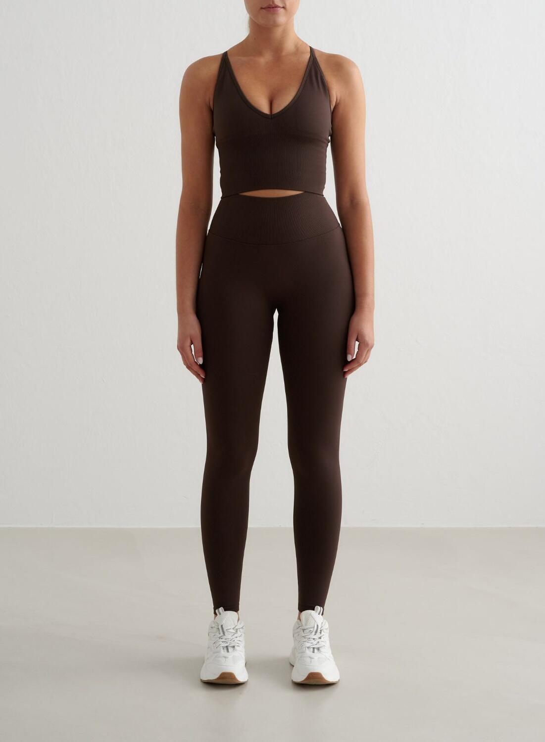 Damskie legginsy bezszwowe, wysoki stan, squat proof petite Shape czekoladowy