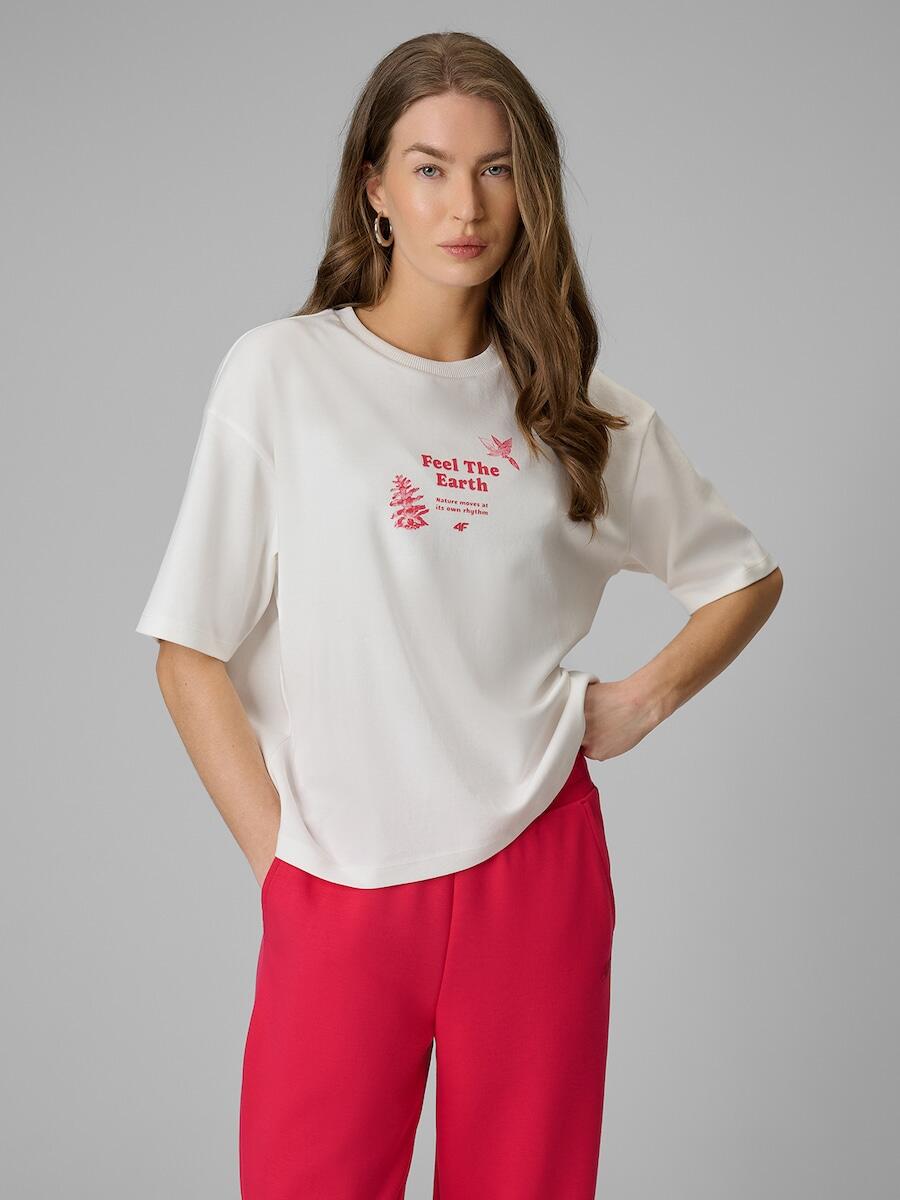 T-shirt regular z nadrukiem damski 4F 4FRSS26TTSHF3704