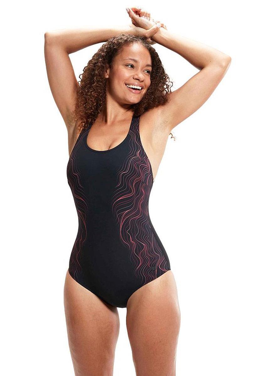 Speedo Calypso Printed Shaping Swimsuit – Czarny/Wiśniowy – Rozmiar 32
