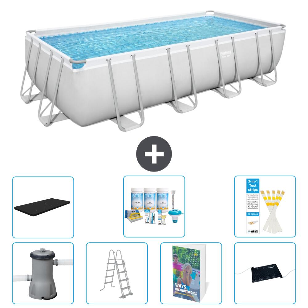 BESTWAY Basen Power Steel Prostokątny - 488x244x122 cm - 8-częściowy S632