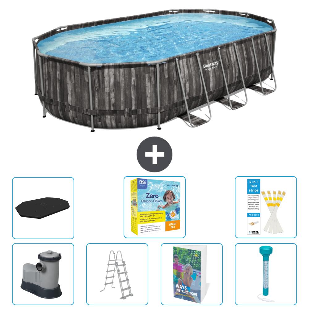 BESTWAY Basen Power Steel Owalny - 610x366x122 cm - 8-częściowy S532