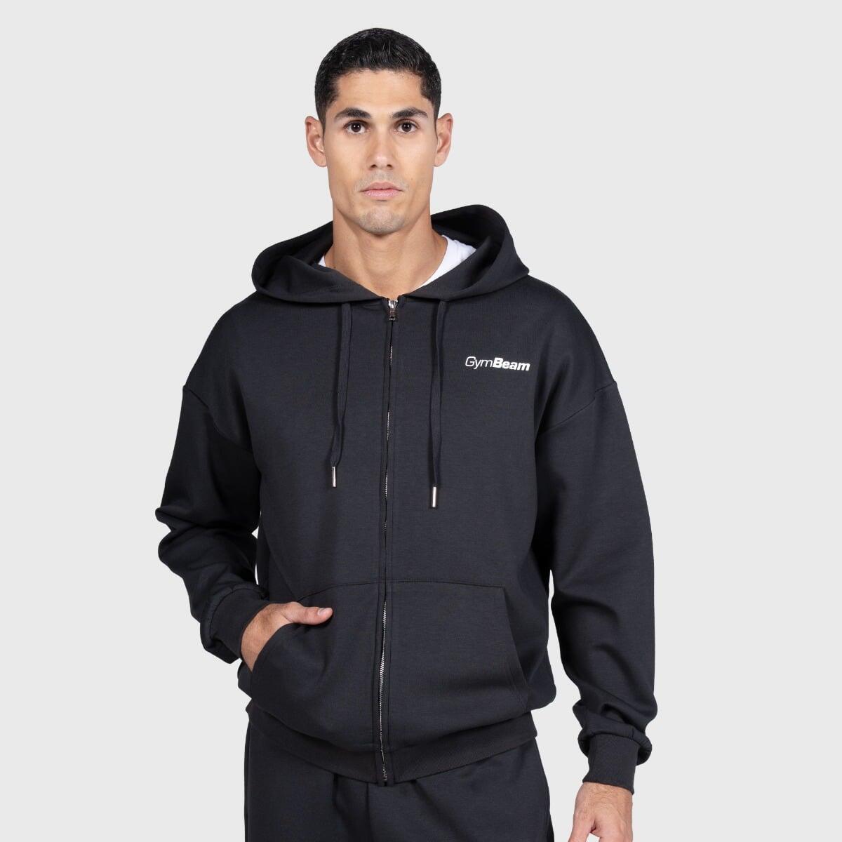 Bluza męska fitness na zamek z kapturem grafitowa Relay