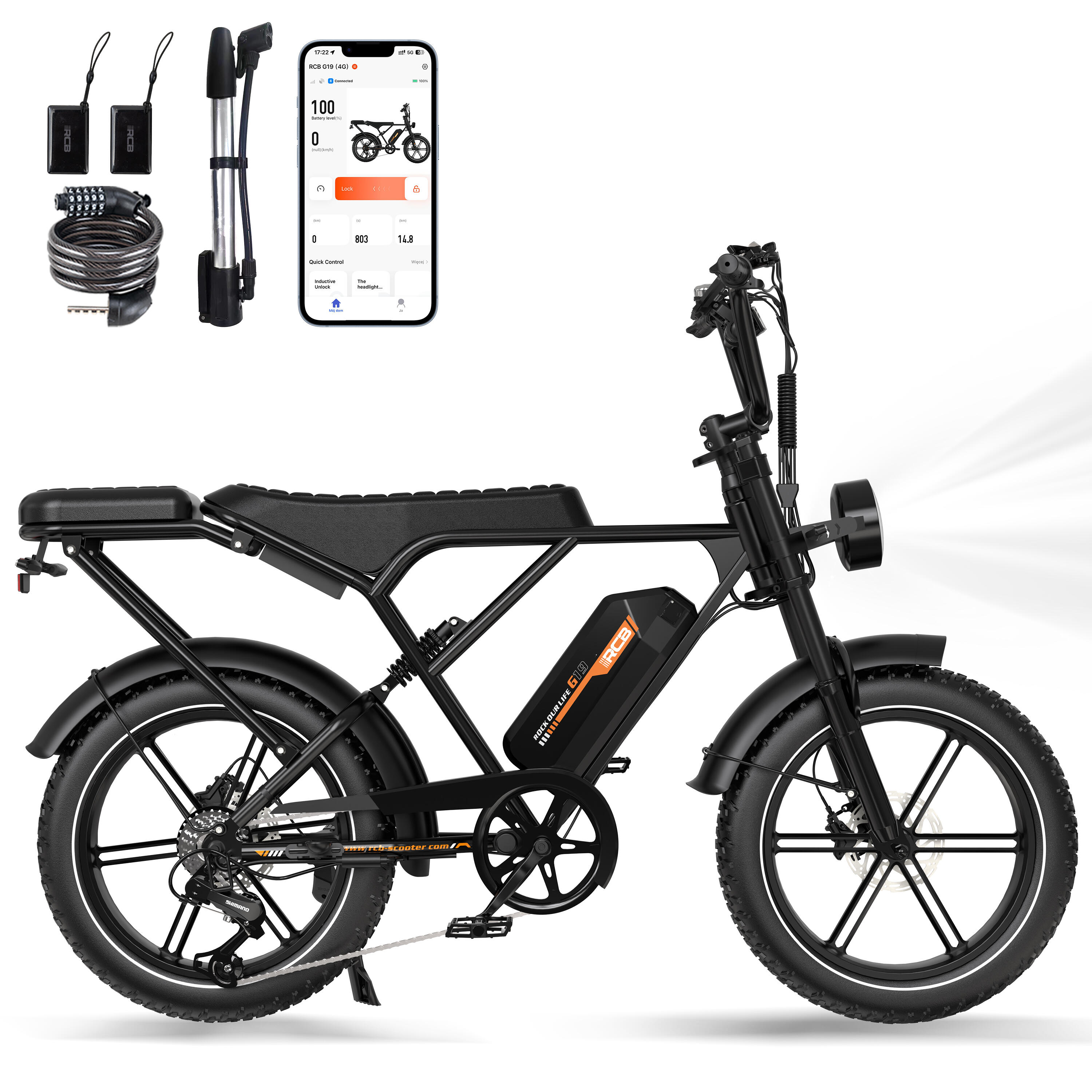 Rower Elektryczny Pełne Zawieszenie 20×4.0 Szerokie Opony, 60-90km, RCB-G19