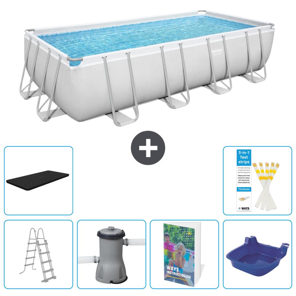 BESTWAY Basen Power Steel Prostokątny - 488x244x122 cm - 7-częściowy S662