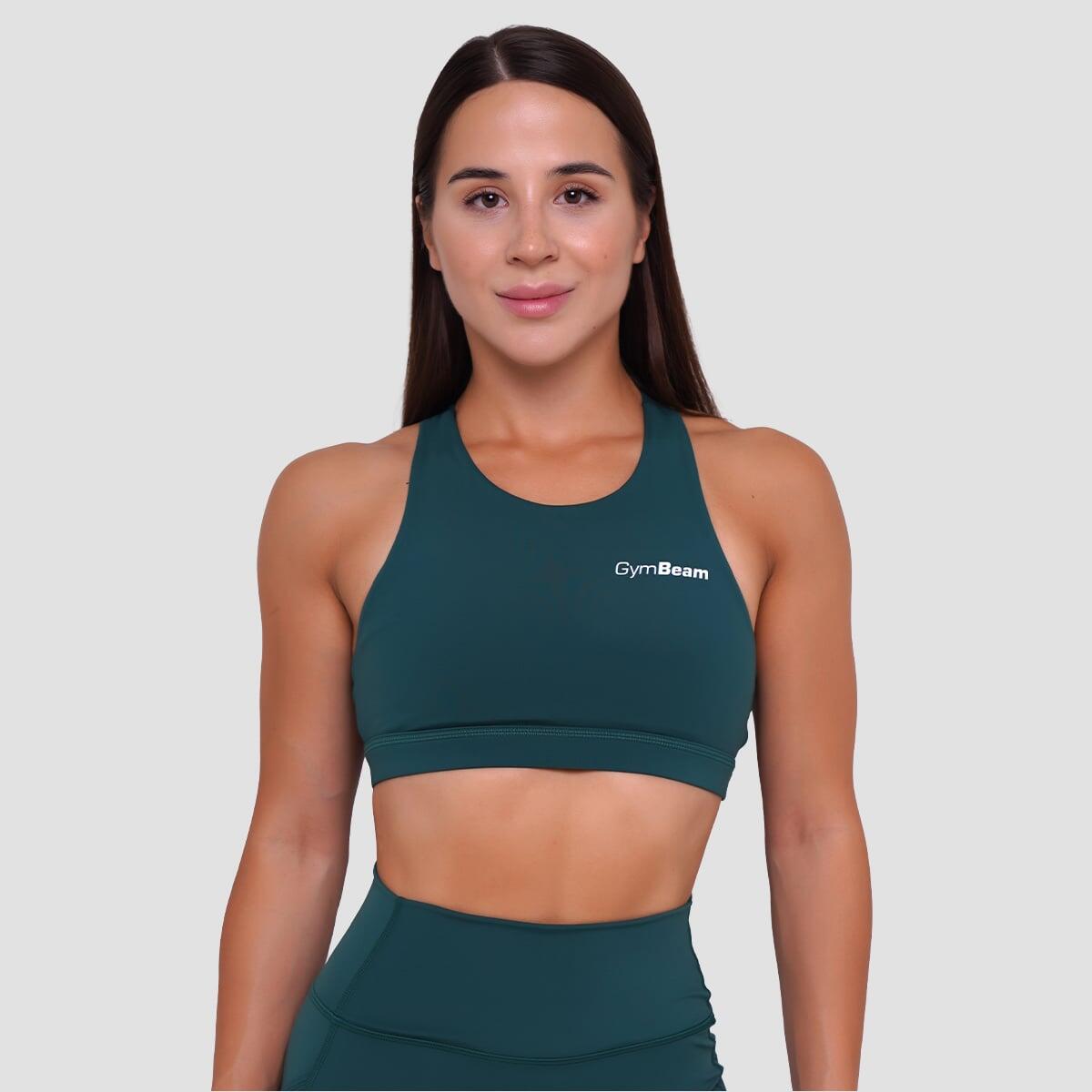 Biustonosz sportowy damski fitness bez zapięcia ciemnozielony Ignite