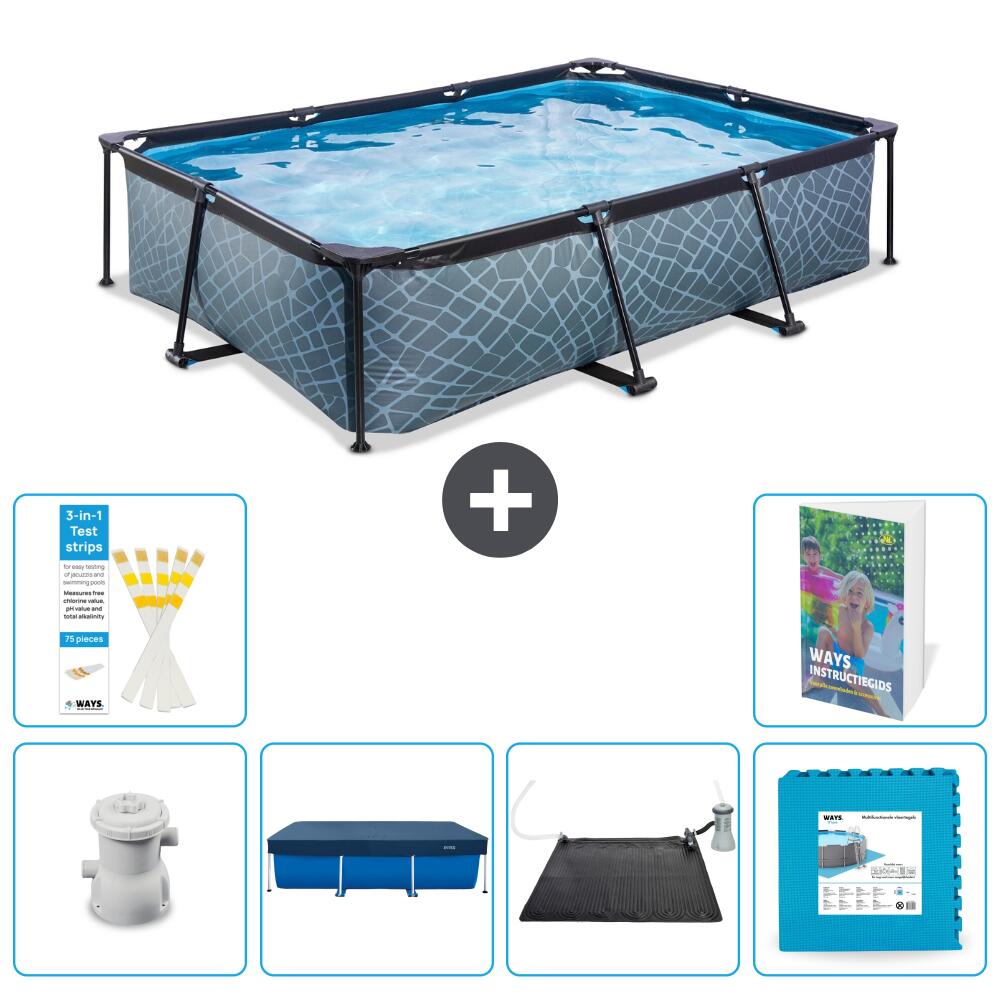EXIT TOYS Basen Prostokątny - Efekt kamienia - 300x200x65 cm - 7-częściowy S273