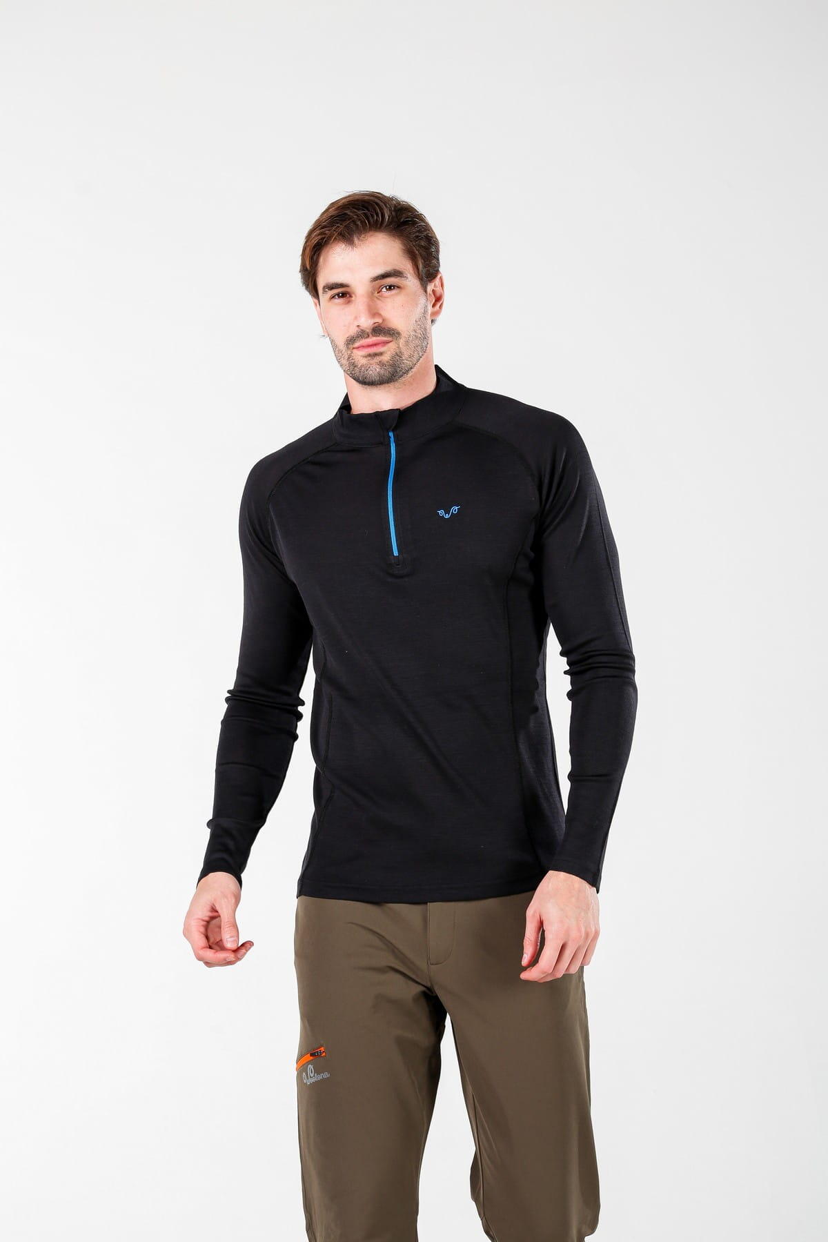 Astro - męska koszulka 100% wełna merino z zamkiem YKK (195 g/m²) L, Czarny