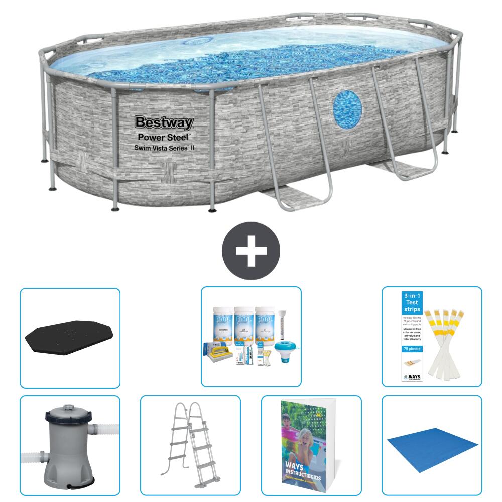 BESTWAY Basen Power Steel Owalny - 427x250x100 cm - 8-częściowy S599