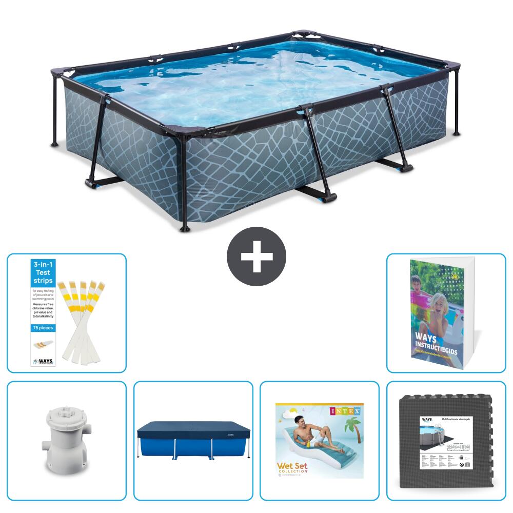 EXIT TOYS Basen Prostokątny - Efekt kamienia - 300x200x65 cm - 7-częściowy S223