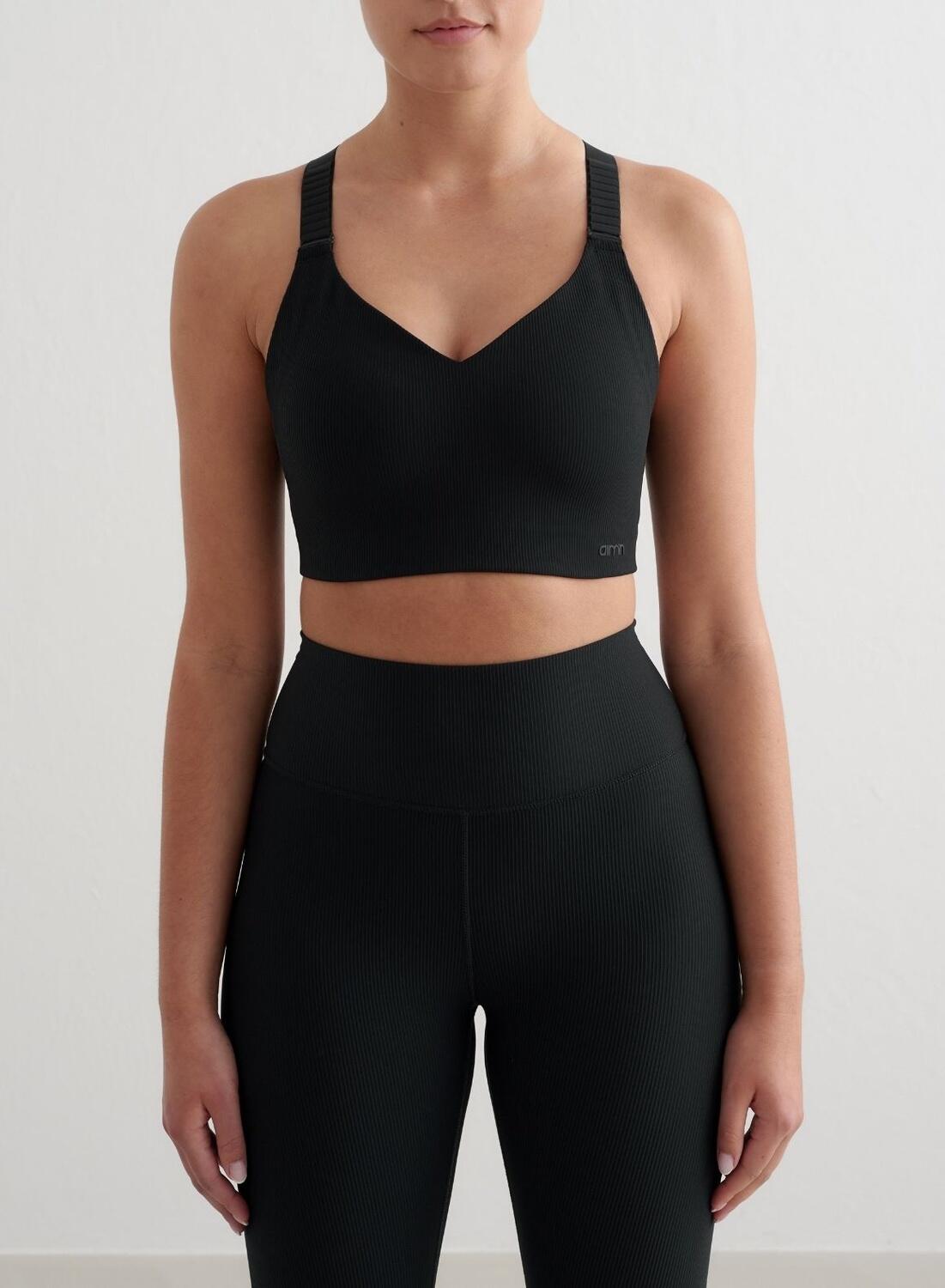 Damski biustonosz sportowy wysokie wsparcie prążkowany Ribbed Performance czarny