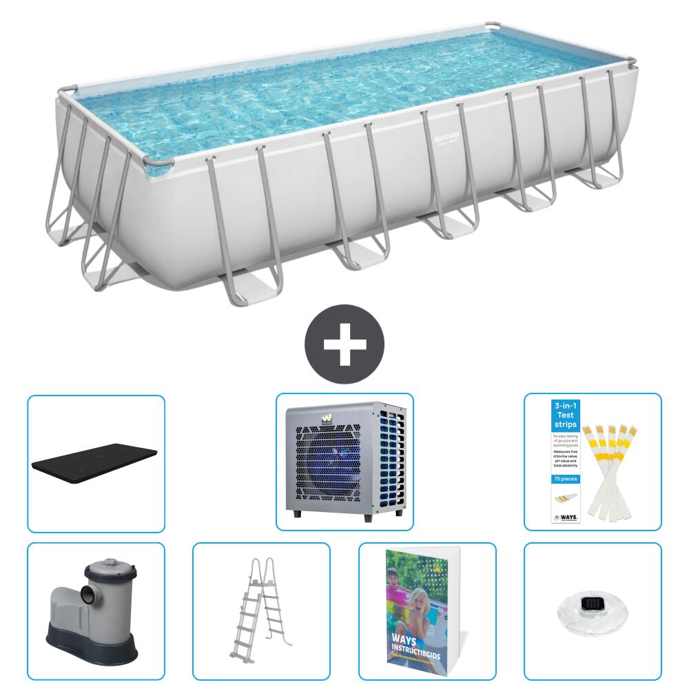 BESTWAY Basen Power Steel Prostokątny - 640x274x132 cm - 8-częściowy S523