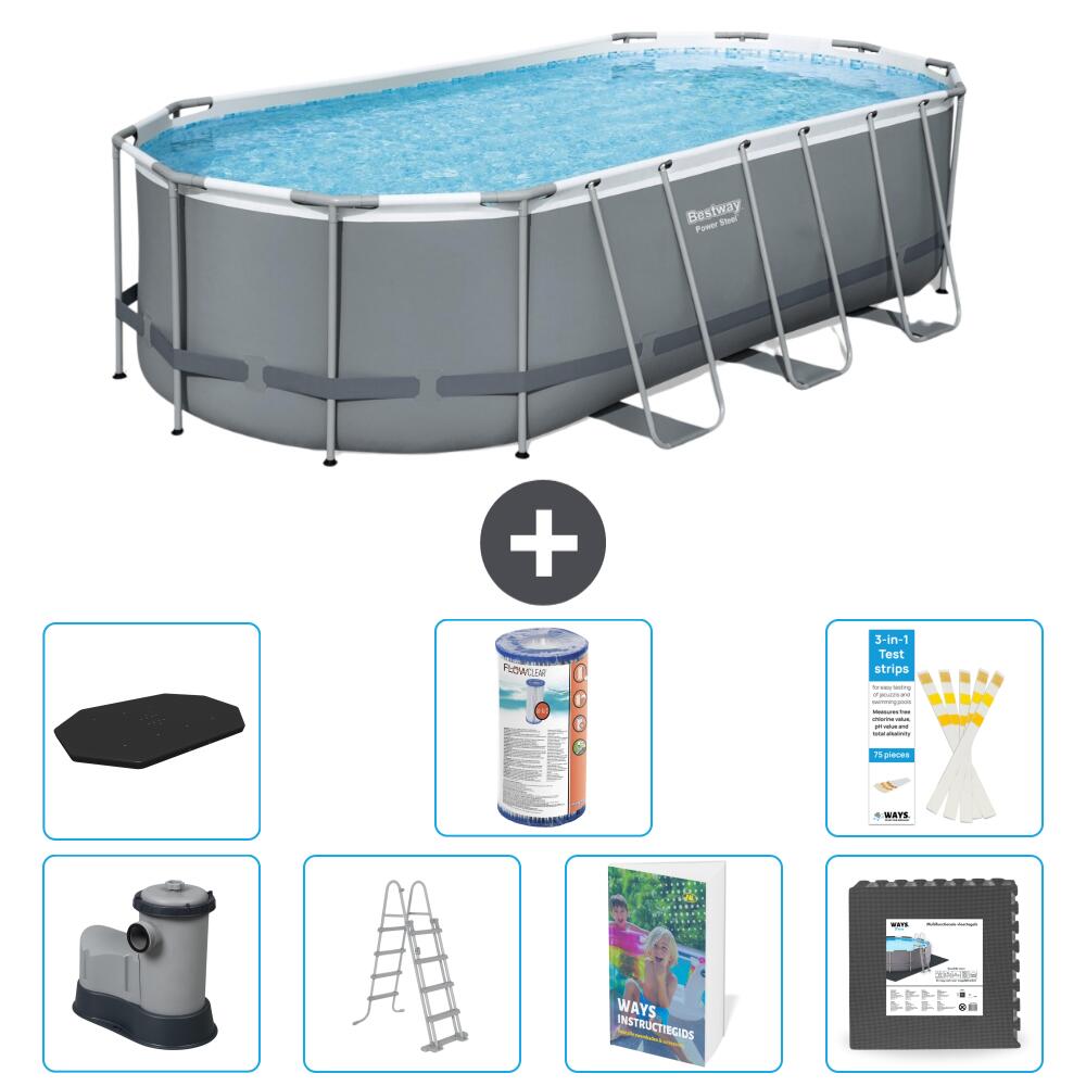 BESTWAY Basen Power Steel Owalny - 549x274x122 cm - 8-częściowy S563