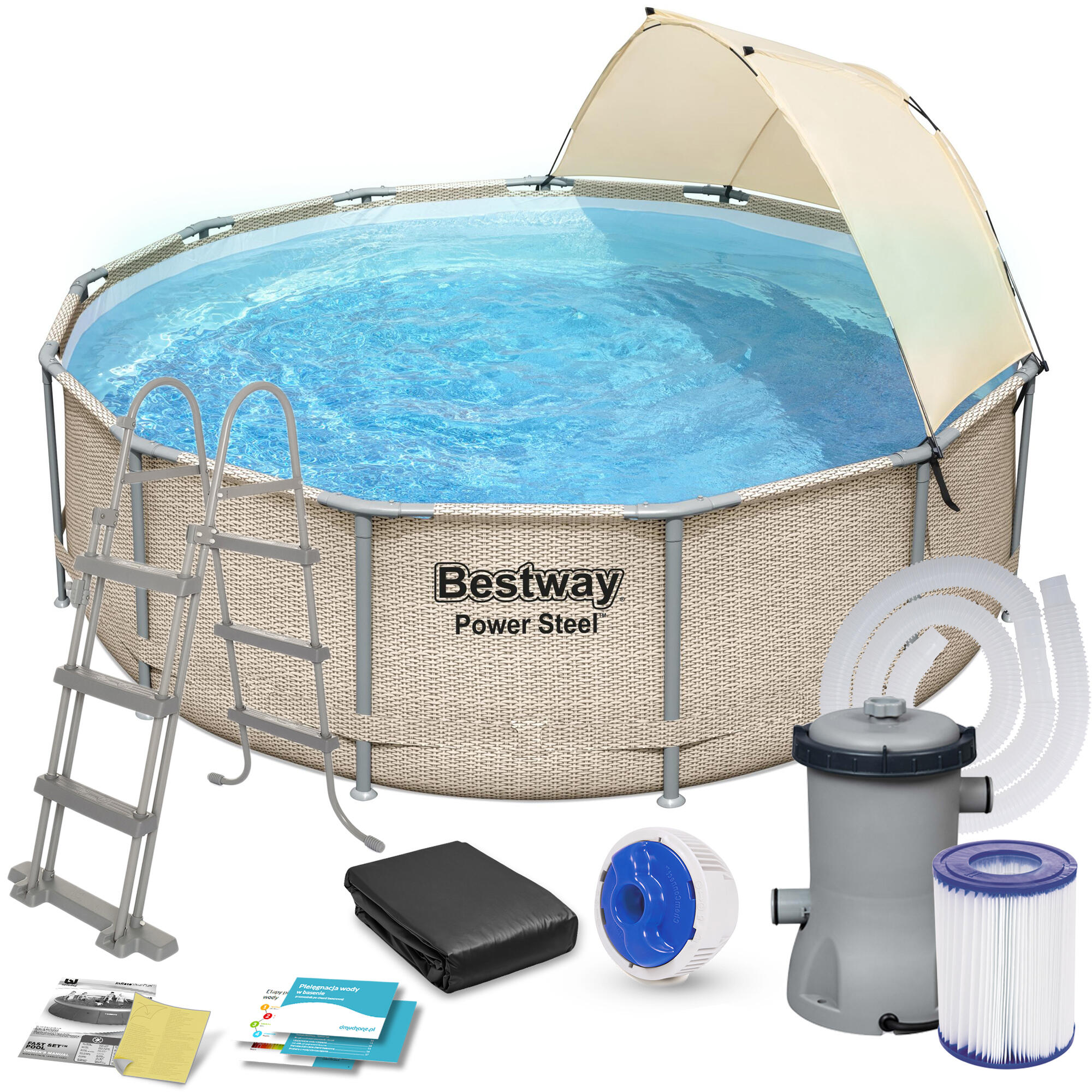 Basen stelażowy do ogrodu Bestway 369 x 107 cm zestaw 13w1