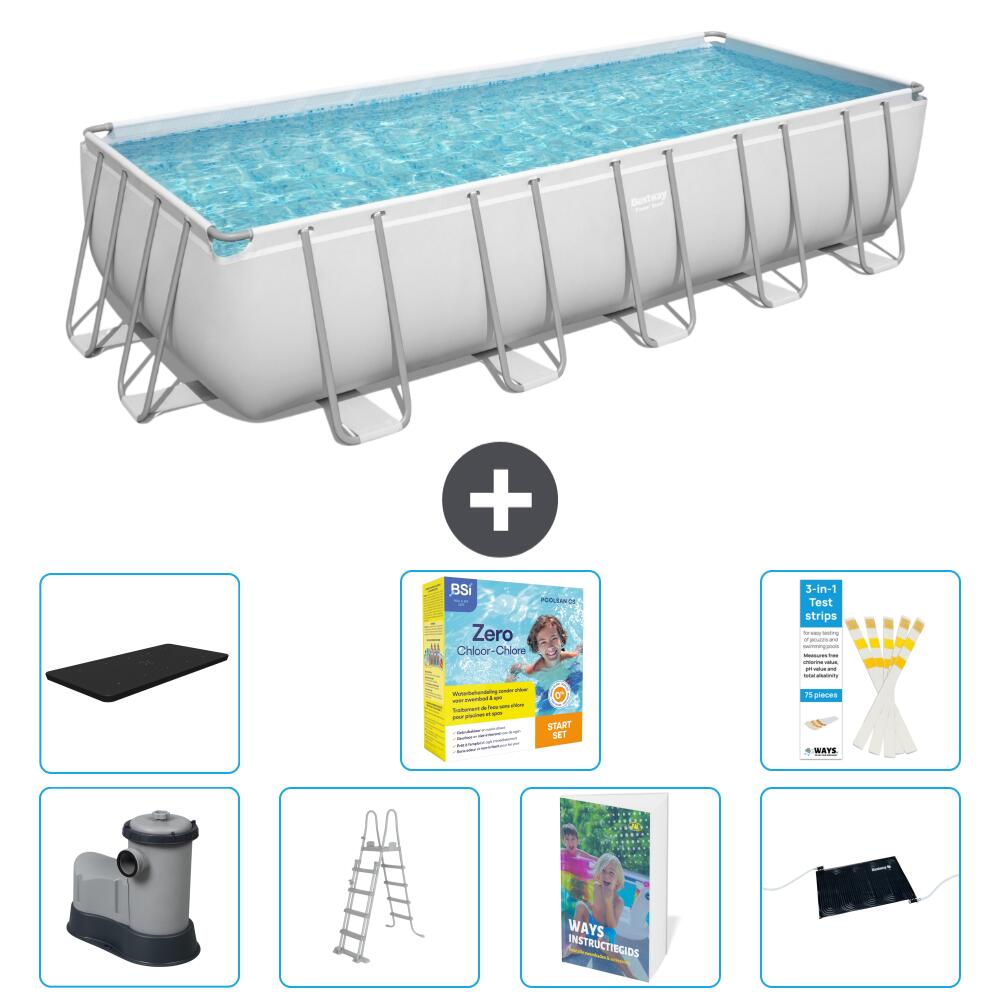 BESTWAY Basen Power Steel Prostokątny - 640x274x132 cm - 8-częściowy S582