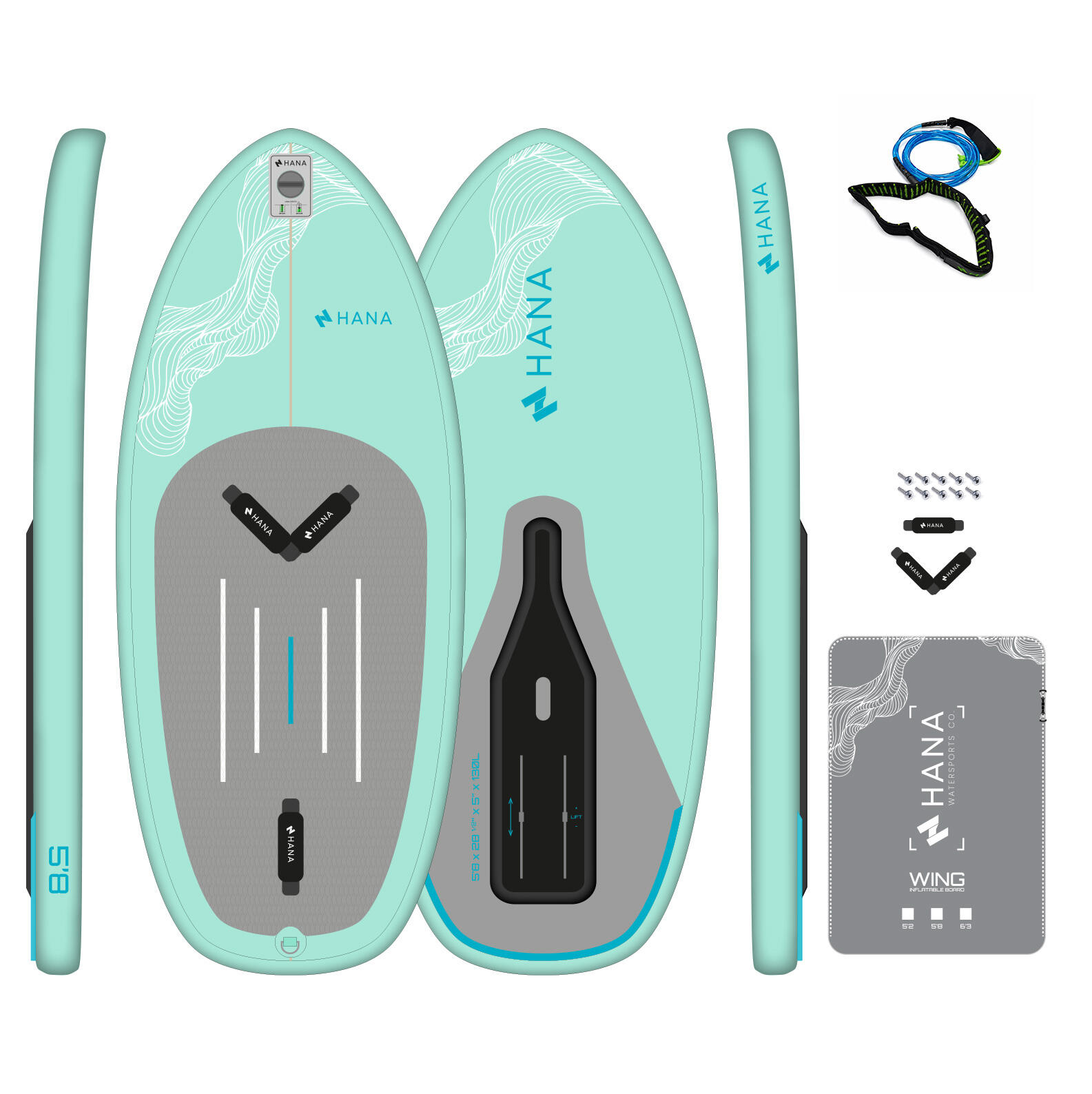 ZESTAW - WINGFOIL BOARD 5'8 x 26 1/2 x 5 - 130l z Leash L/XL