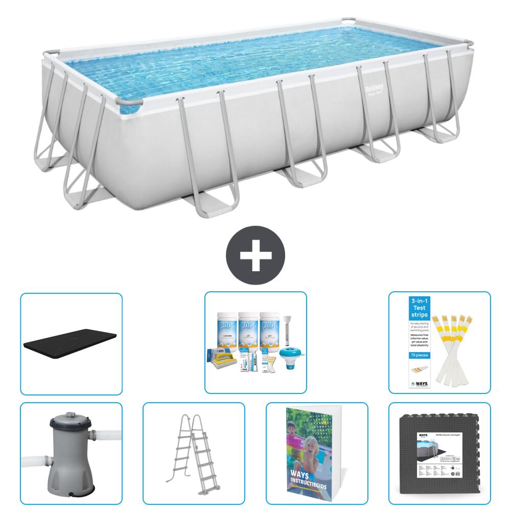 BESTWAY Basen Power Steel Prostokątny - 488x244x122 cm - 8-częściowy S581