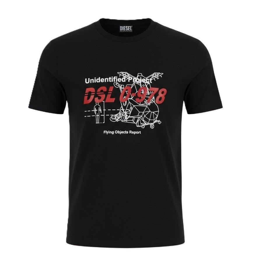 Diesel T-diegos-b82 Męski T-shirt czarny z bawełny i streczem.