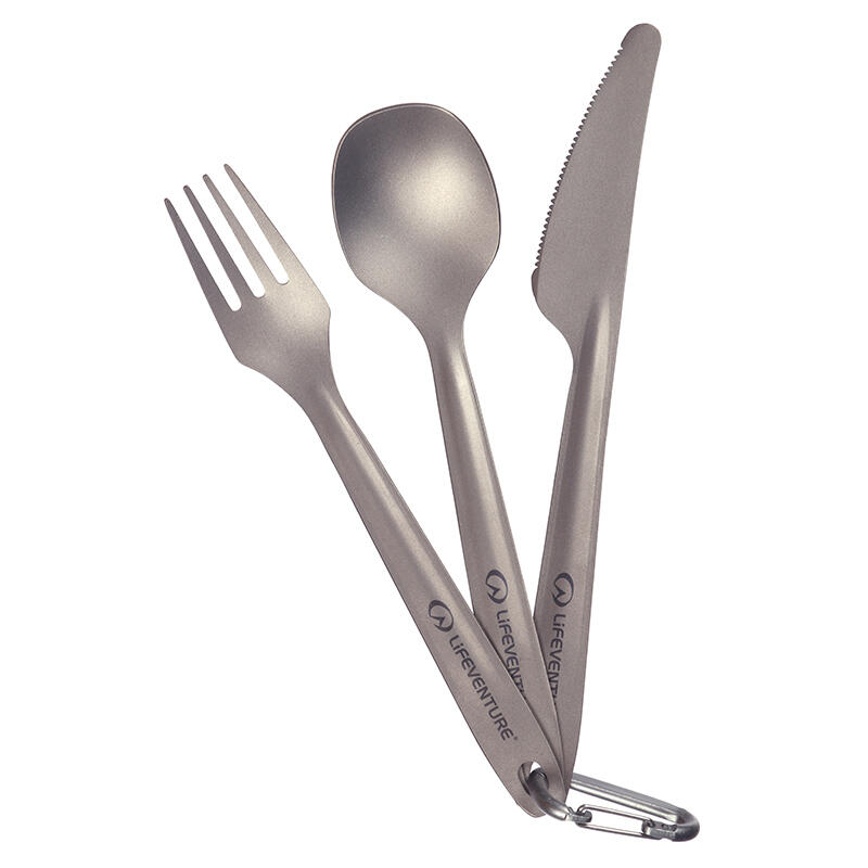 Sztućce Lifeventure Superlight stop tytanu 55 g Matt Silver z karabińczykiem