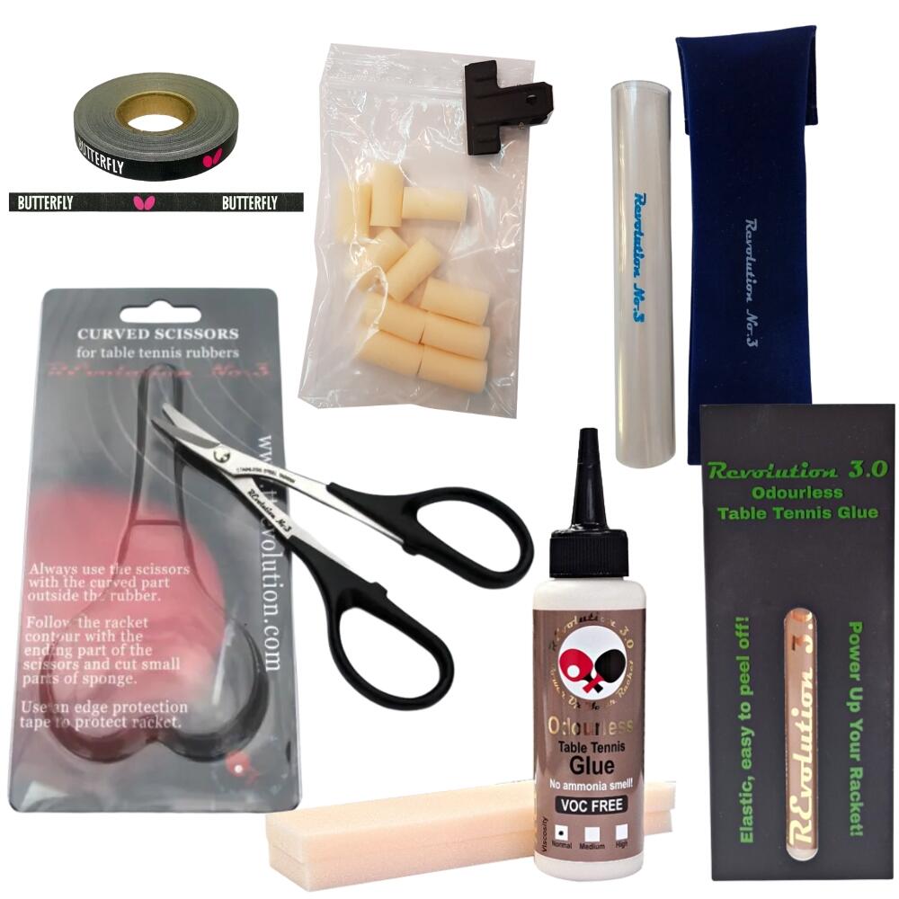 ZESTAW DO KLEJENIA OKŁADZIN DO TENISA STOŁOWEGO KLEJ+ROLLER+NOŻYCZKI+PASEK