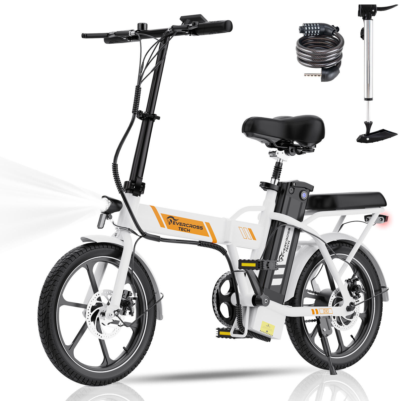 Składany rower elektryczny 250 W kompaktowy i lekki – EVERCROSS EK5 biały