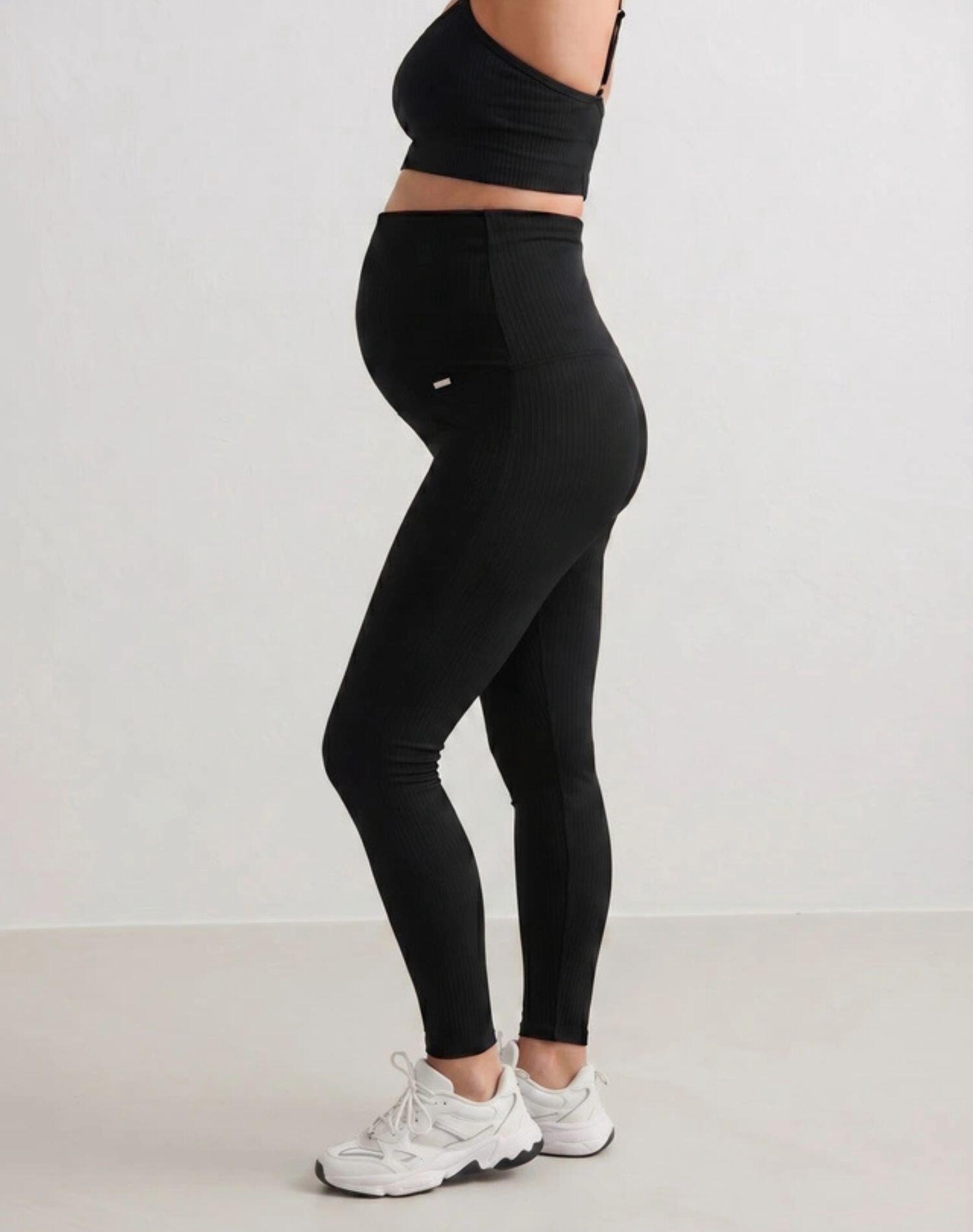 Damskie legginsy ciążowe prążkowane, bezszwowe Ribbed Seamless czarne