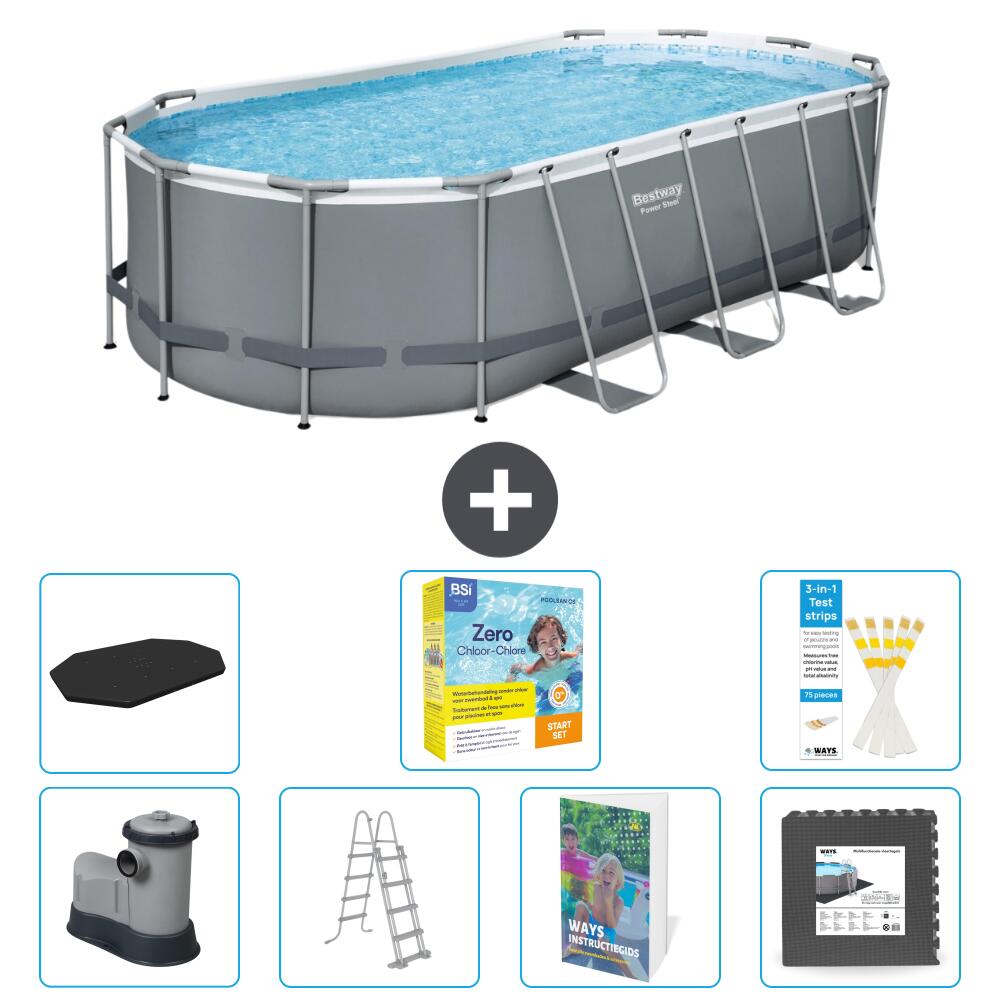 BESTWAY Basen Power Steel Owalny - 549x274x122 cm - 8-częściowy S607
