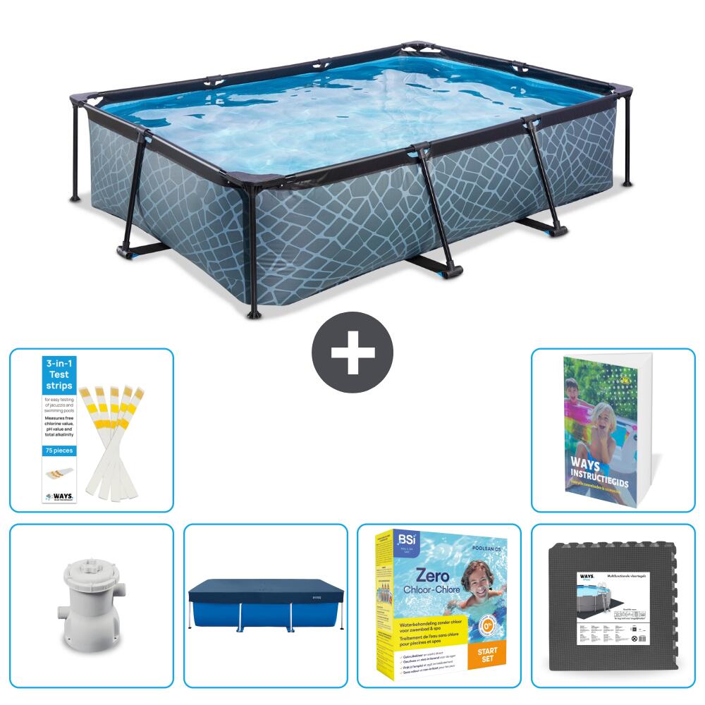 EXIT TOYS Basen Prostokątny - Efekt kamienia - 300x200x65 cm - 7-częściowy S259