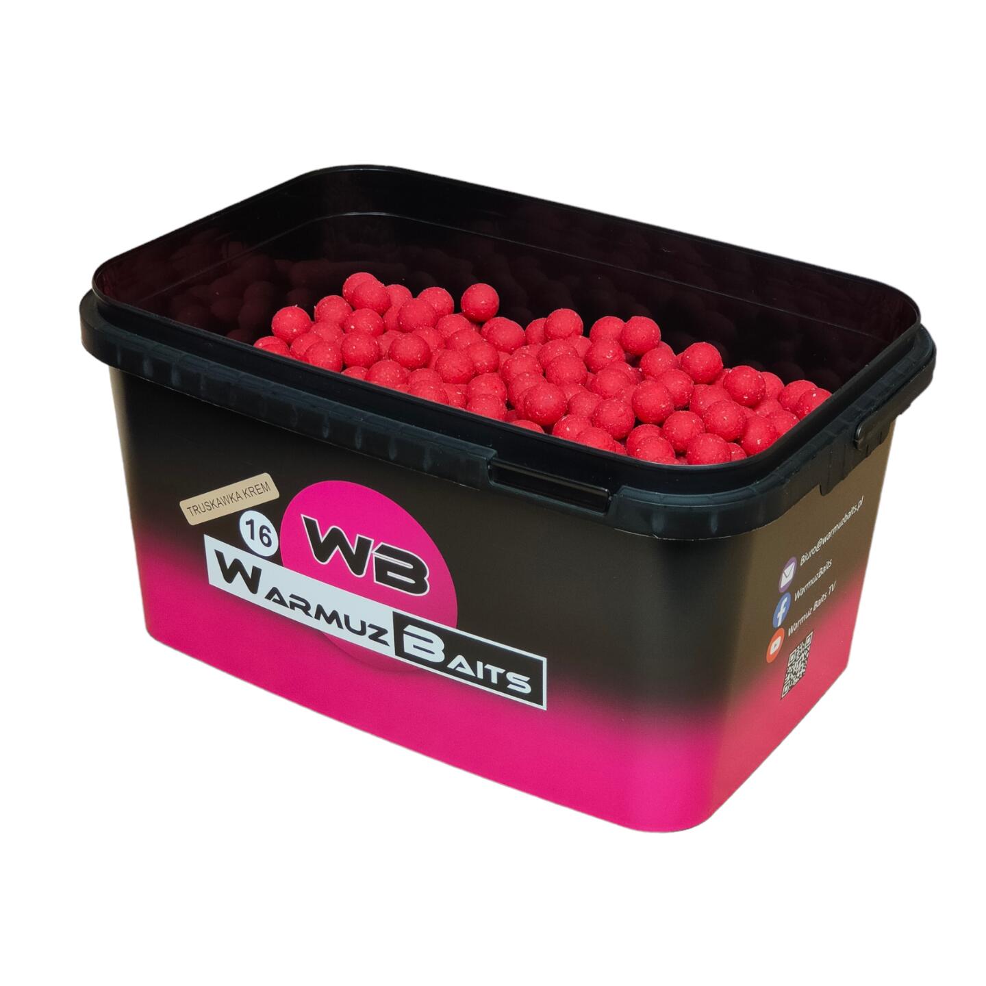 Kulki zanętowe 16mm Warmuz Baits Wiadro 3kg TRUSKAWKA KREM