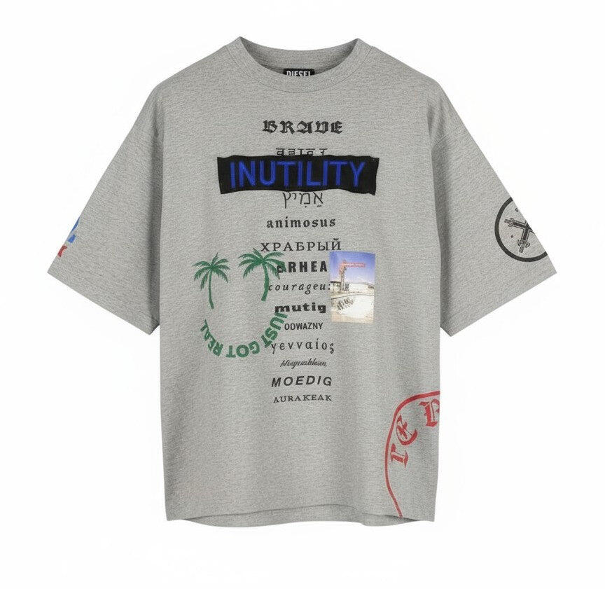 T-shirt męski Diesel T-Balm-B2 szary melanż Oversize ze wzorem