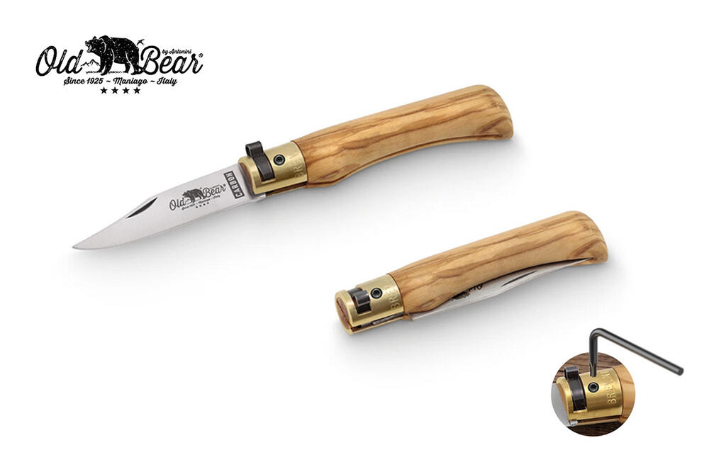 Nóż składany Antonini rękojeść drewno olive Satin Carbon