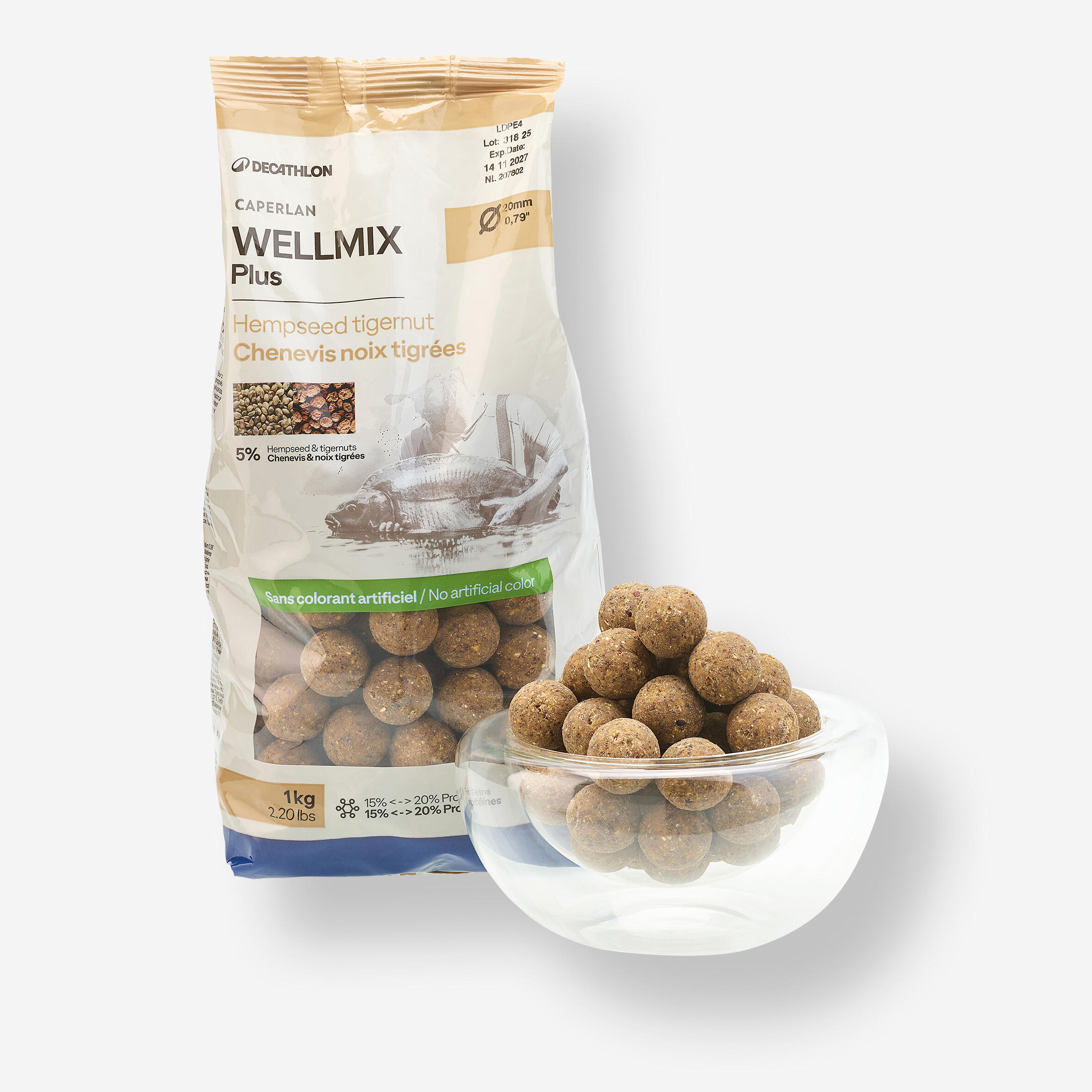 Kulki proteinowe Caperlan Wellmix Plus 20 mm 1 kg konopie-orzech tygrysi