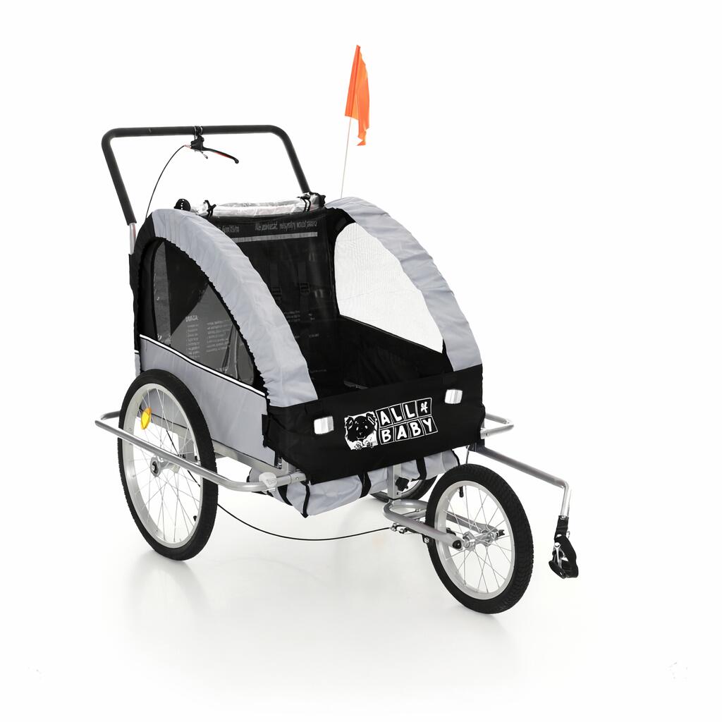 Przyczepka rowerowa dla dzieci All4Baby BT02 amortyzowana czarno szara