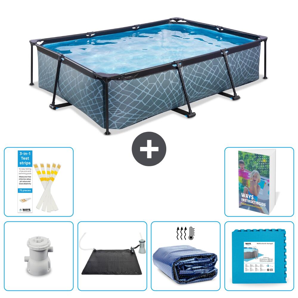 EXIT TOYS Basen Prostokątny - Efekt kamienia - 300x200x65 cm - 7-częściowy S340
