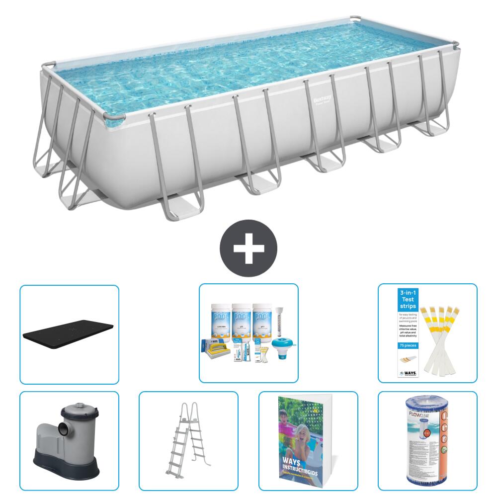 BESTWAY Basen Power Steel Prostokątny - 640x274x132 cm - 8-częściowy S556
