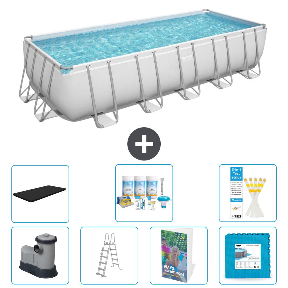 BESTWAY Basen Power Steel Prostokątny - 640x274x132 cm - 8-częściowy S536