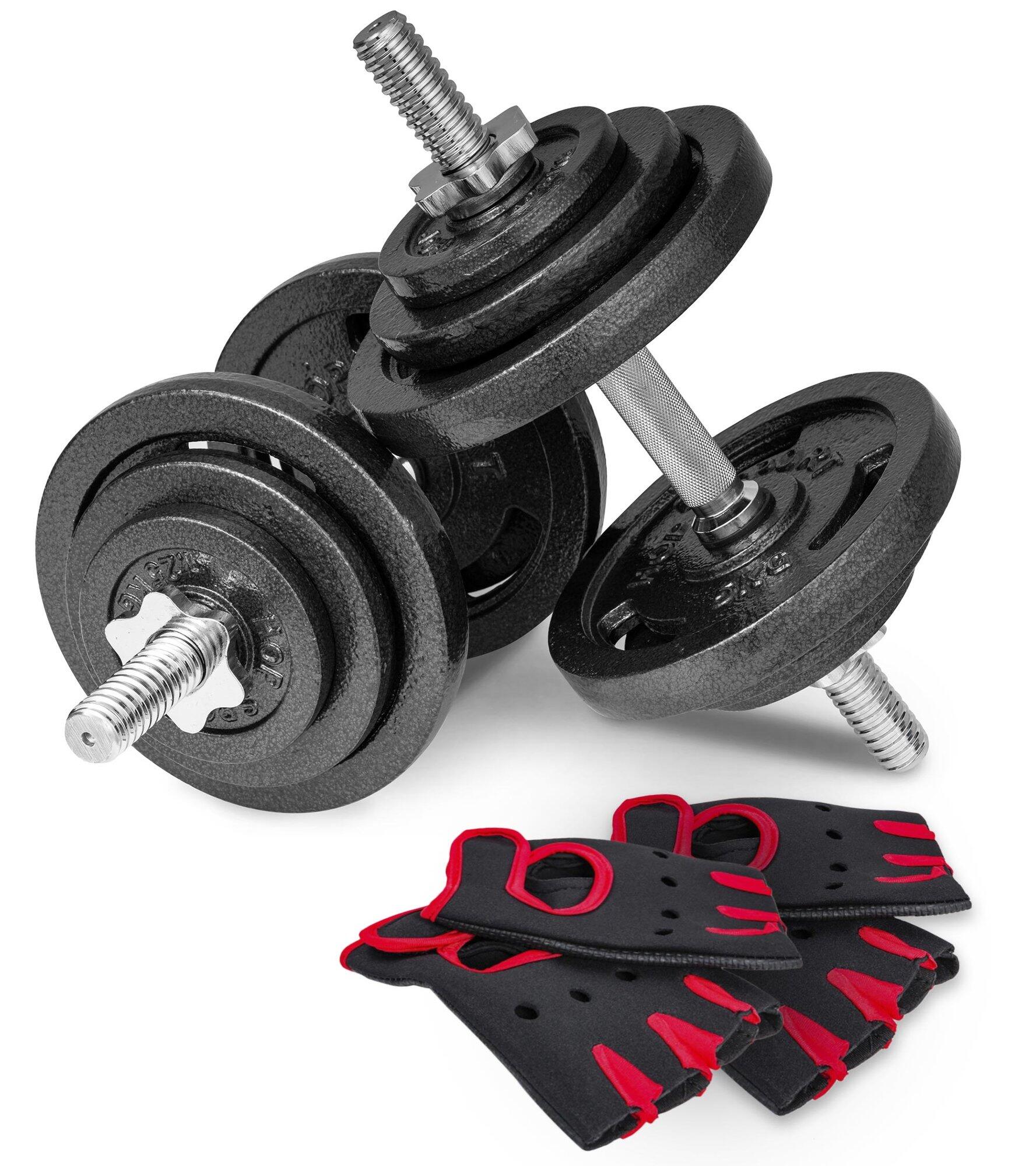 Hantle żeliwne Hop-Sport strong 2x20kg z rękawiczkami