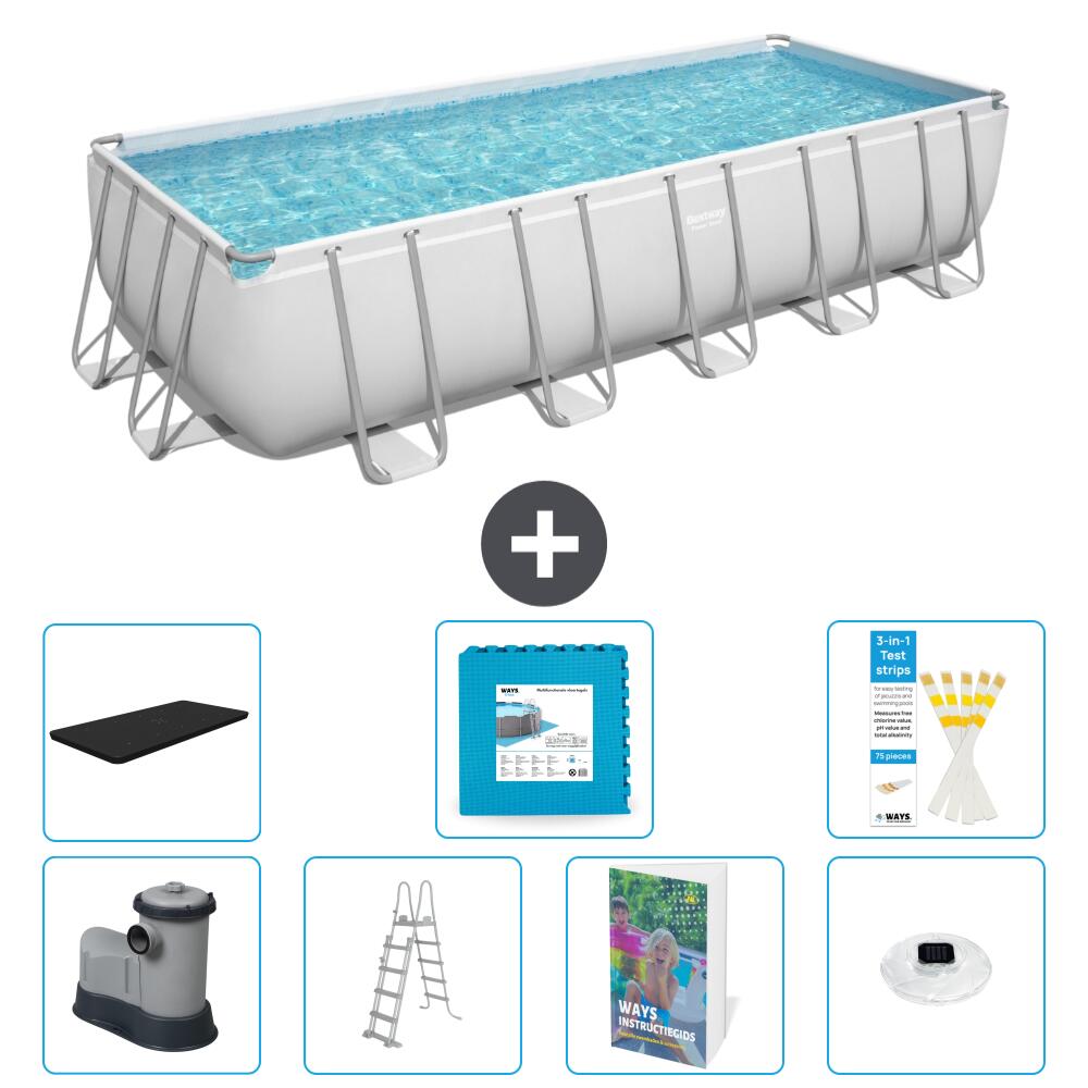 BESTWAY Basen Power Steel Prostokątny - 640x274x132 cm - 8-częściowy S674