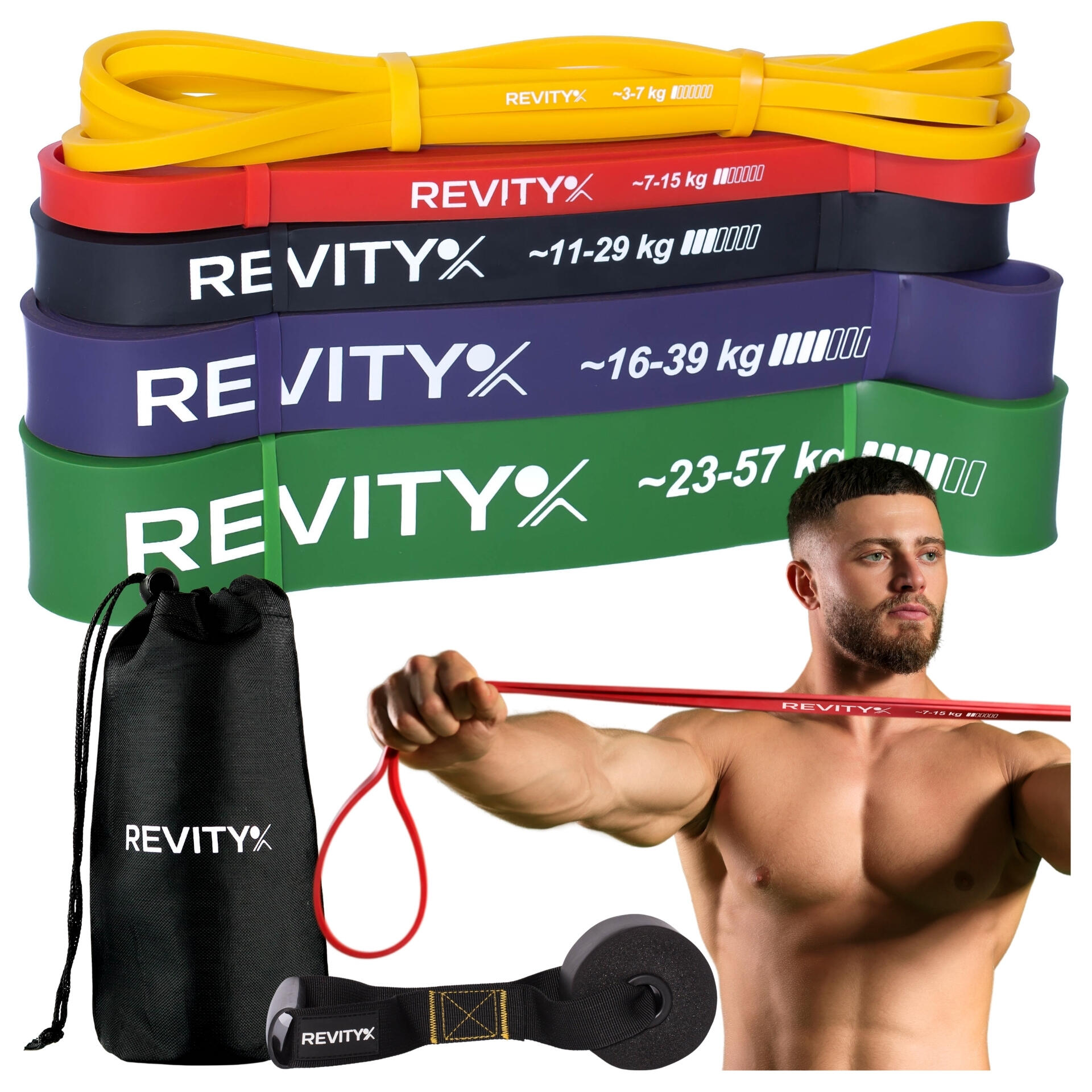 Gumy do ćwiczeń oporowe Zestaw Power Bands Revity + akcesoria