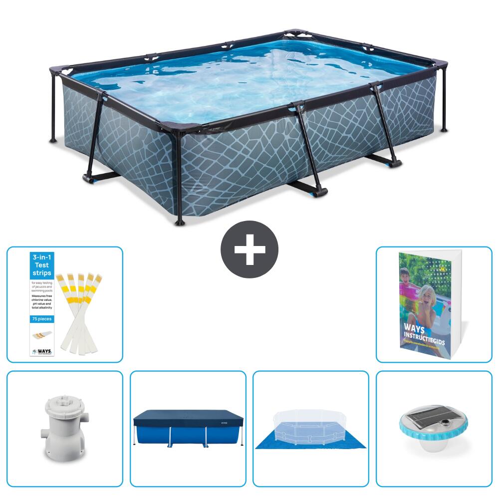 EXIT TOYS Basen Prostokątny - Efekt kamienia - 300x200x65 cm - 7-częściowy S248