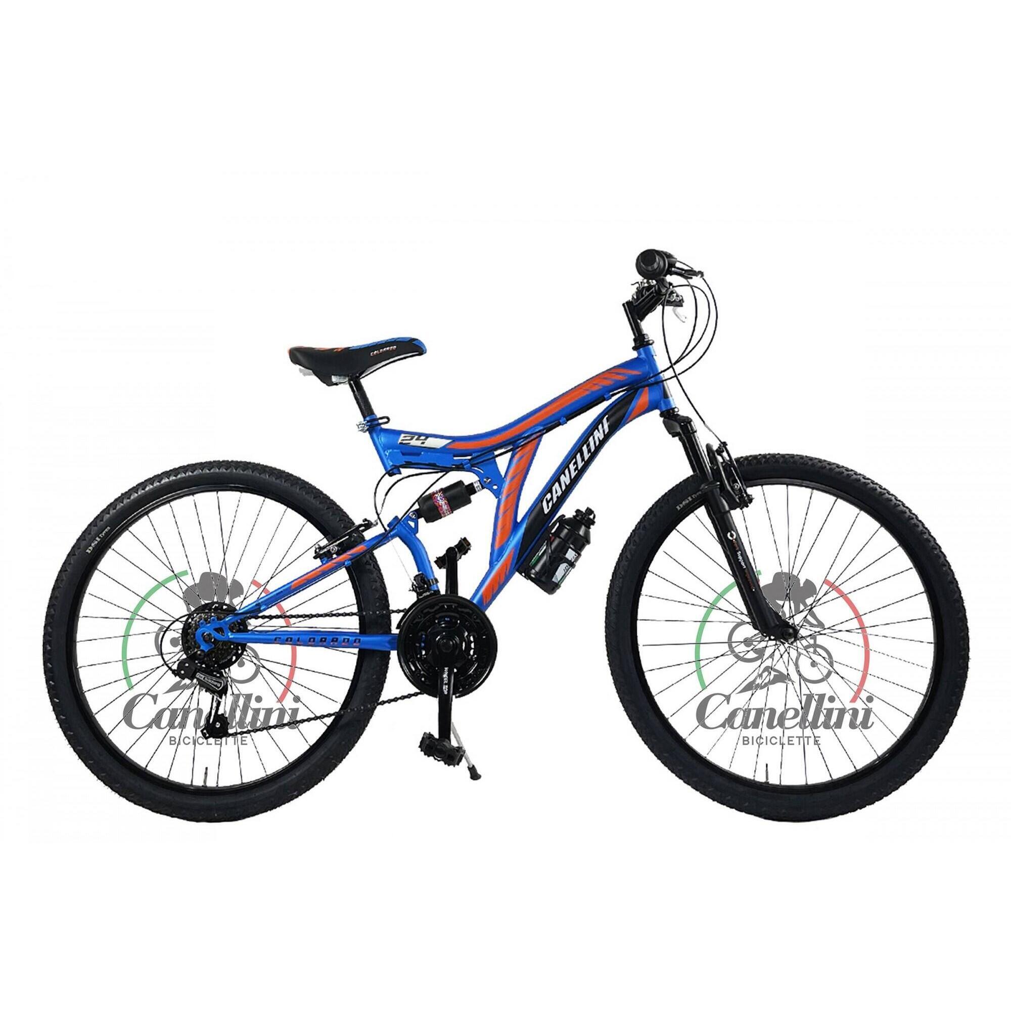 Rower Dziecięcy MTB Canellini COLORADO 24 z pełnym zawieszeniem - Nieb./Pom.