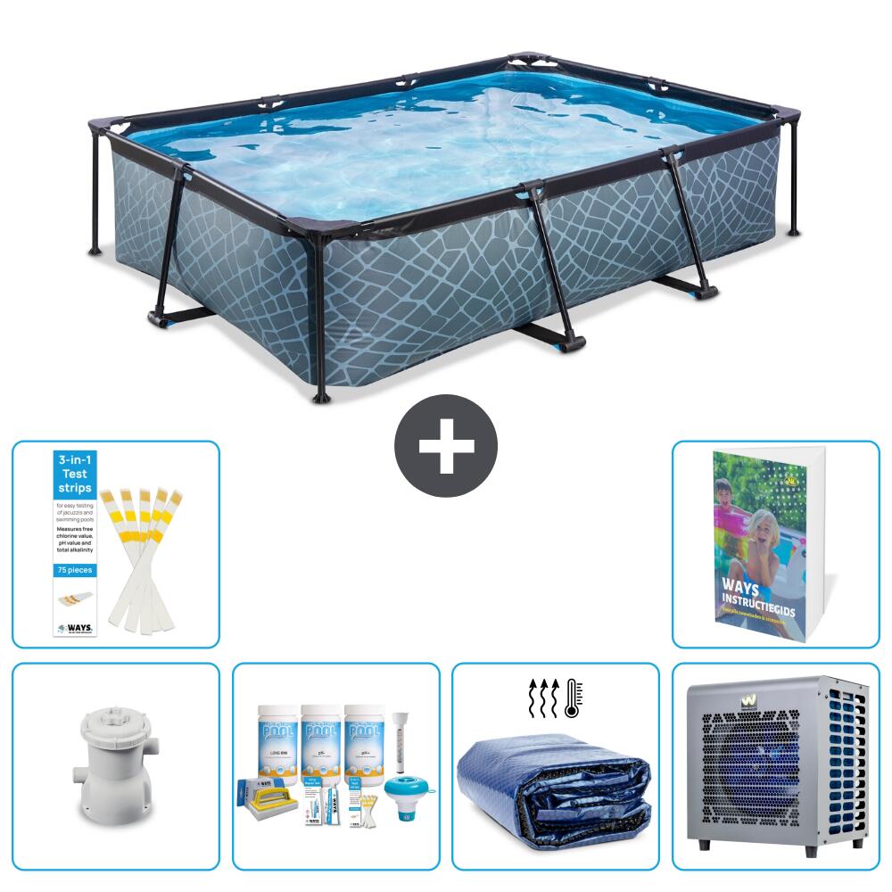 EXIT TOYS Basen Prostokątny - Efekt kamienia - 300x200x65 cm - 7-częściowy S302