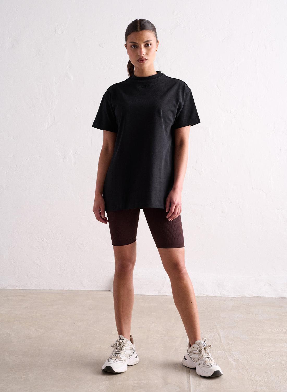 Damski T-shirt krótki rękaw, oversize, bawełna, okrągły dekolt Boyfriend czarny