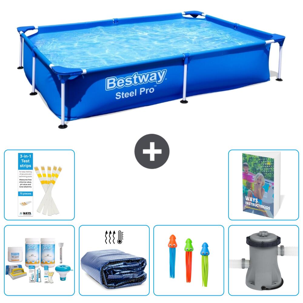 BESTWAY Basen Steel Pro Prostokątny - 221x150x43 cm - 7-częściowy S108