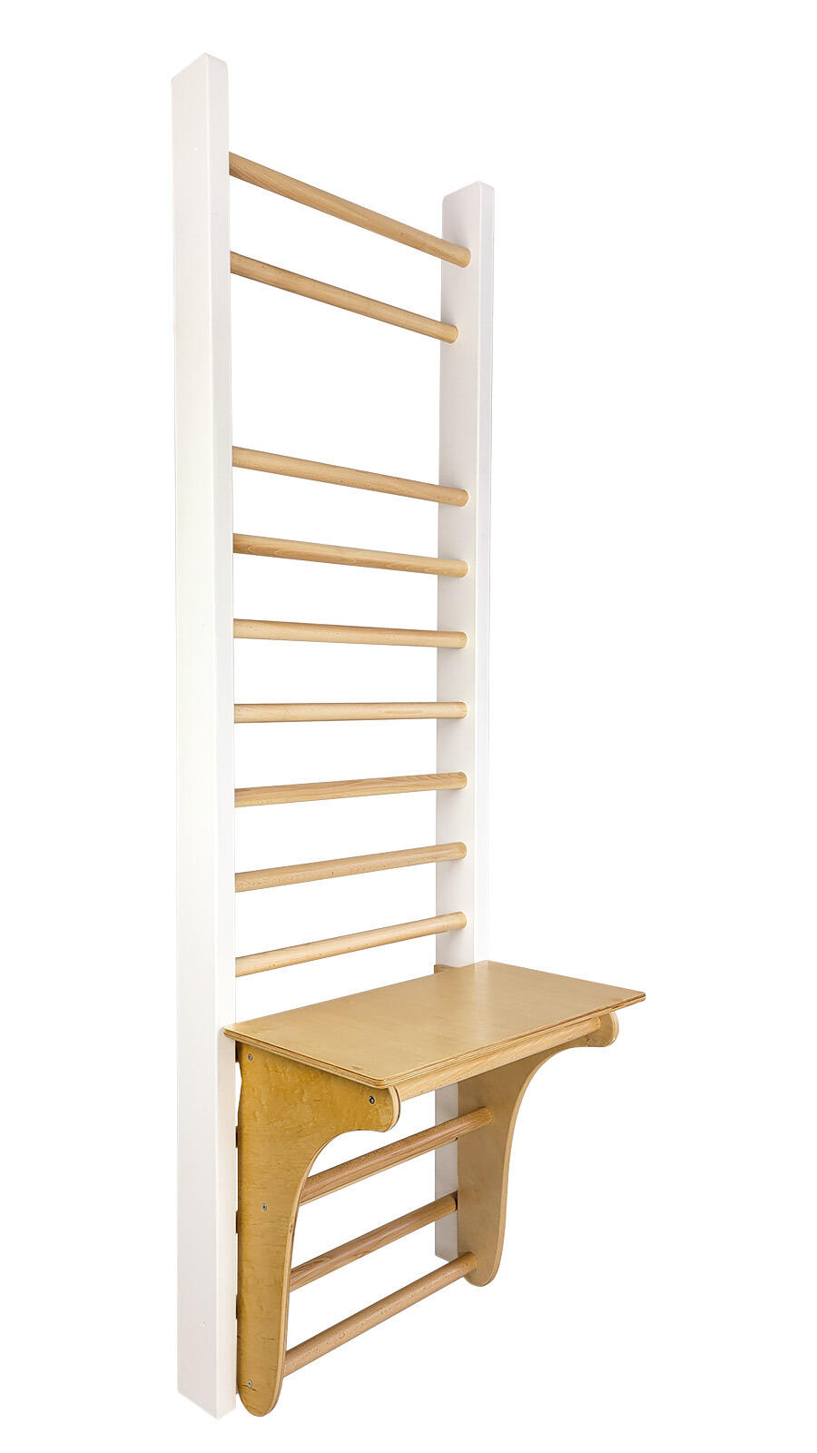 Drabinka gimnastyczna Leon 240 x 80 cm biała + drążek + blat UNDERFIT